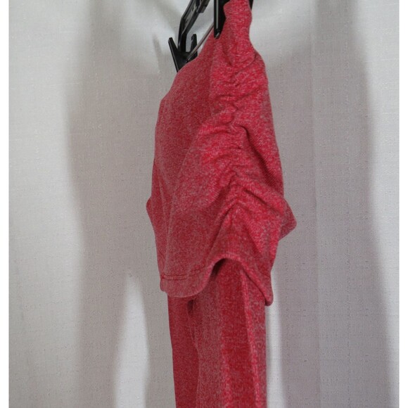 OQQ Heather Red Stretchy Shirred Fold Over Low Waist Flare Leggings Size Large - Picture 3 of 9